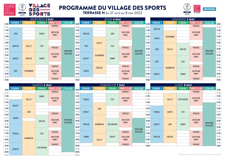 Programme du village des sports 03/05-08/05