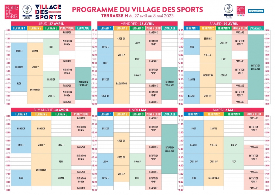 Programme du village des sports de Foire de Paris